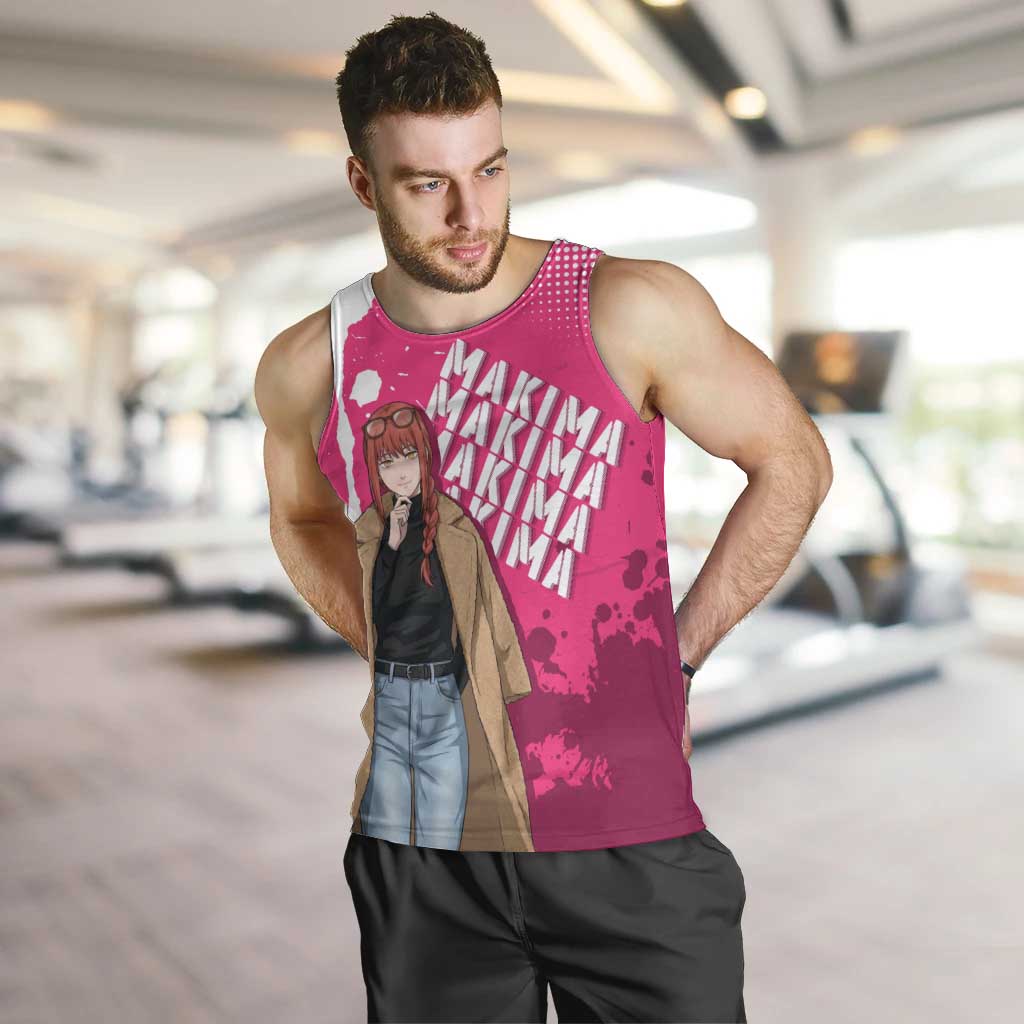Makima Chainsaw Man Street Style Men Tank Top Bold Anime Grunge Aesthetic in Hot Pink