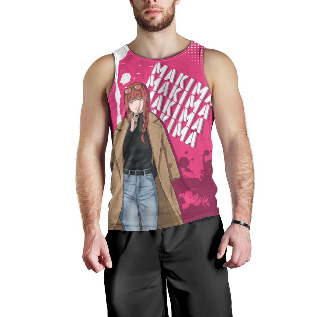 Makima Chainsaw Man Street Style Men Tank Top Bold Anime Grunge Aesthetic in Hot Pink