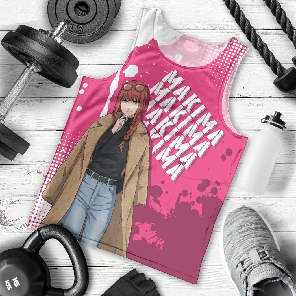 Makima Chainsaw Man Street Style Men Tank Top Bold Anime Grunge Aesthetic in Hot Pink