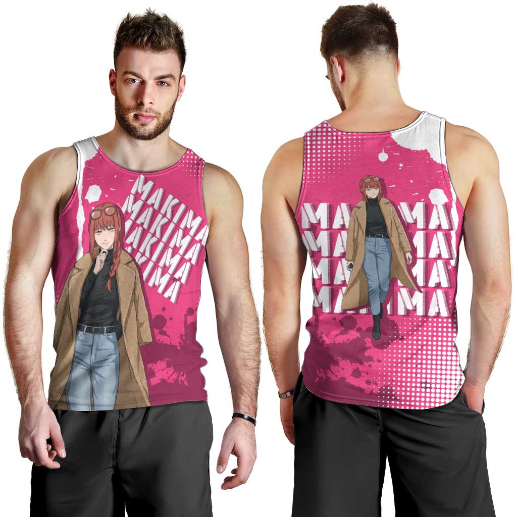 Makima Chainsaw Man Street Style Men Tank Top Bold Anime Grunge Aesthetic in Hot Pink