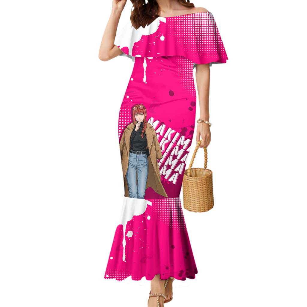 Makima Chainsaw Man Street Style Mermaid Dress Bold Anime Grunge Aesthetic in Hot Pink