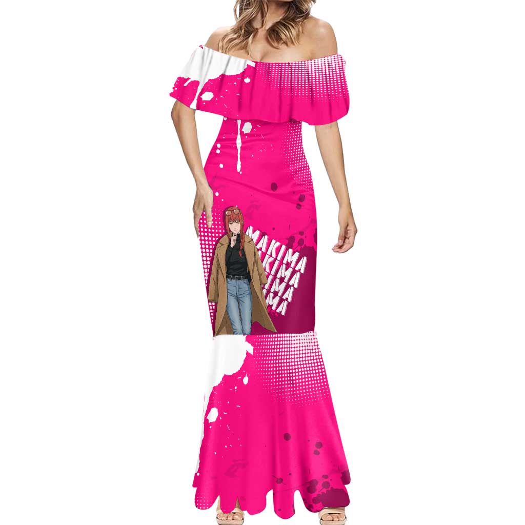 Makima Chainsaw Man Street Style Mermaid Dress Bold Anime Grunge Aesthetic in Hot Pink