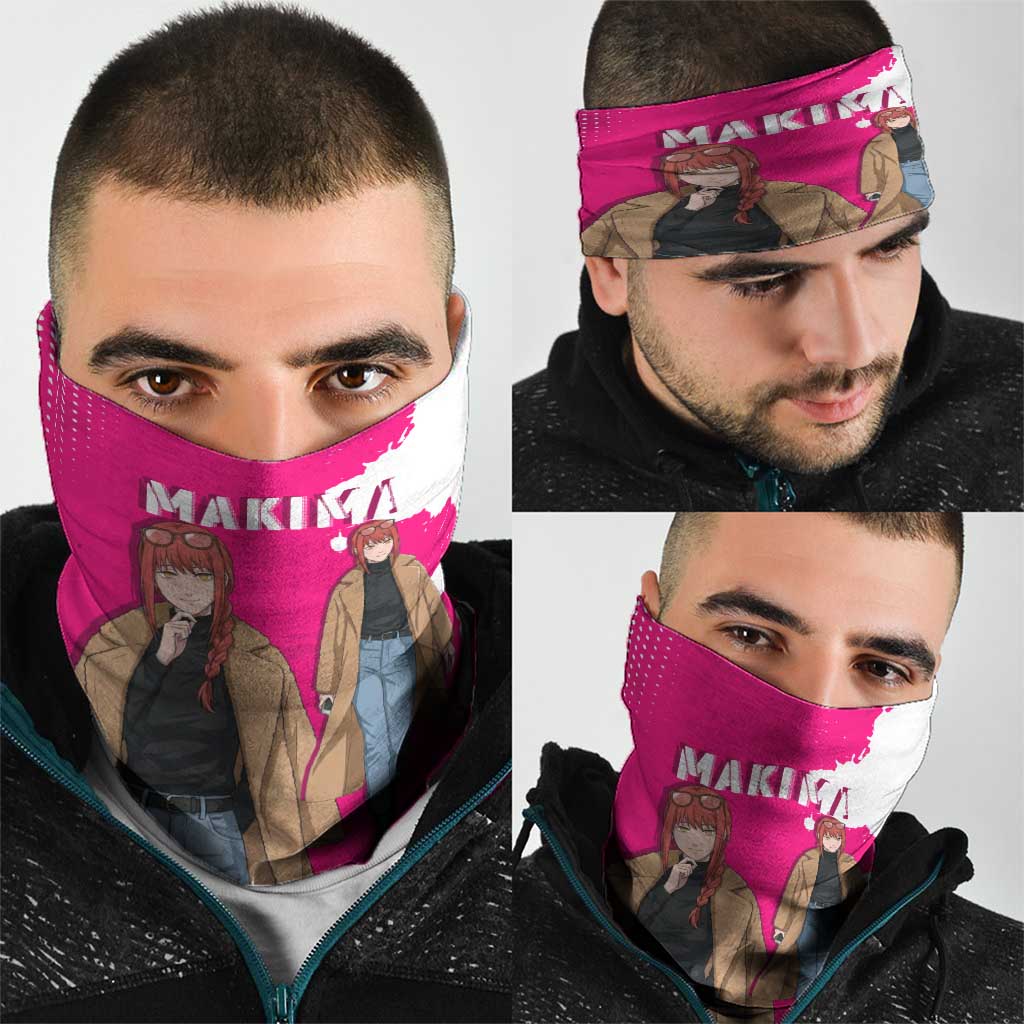 Makima Chainsaw Man Street Style Neck Gaiter Bold Anime Grunge Aesthetic in Hot Pink