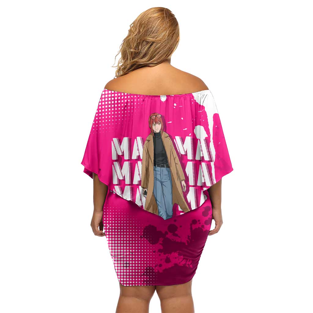 Makima Chainsaw Man Street Style Off Shoulder Short Dress Bold Anime Grunge Aesthetic in Hot Pink