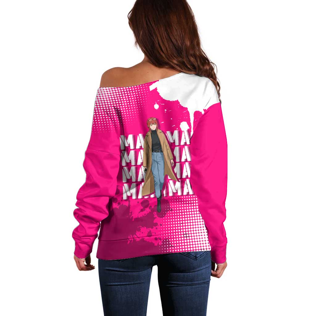 Makima Chainsaw Man Street Style Off Shoulder Sweater Bold Anime Grunge Aesthetic in Hot Pink