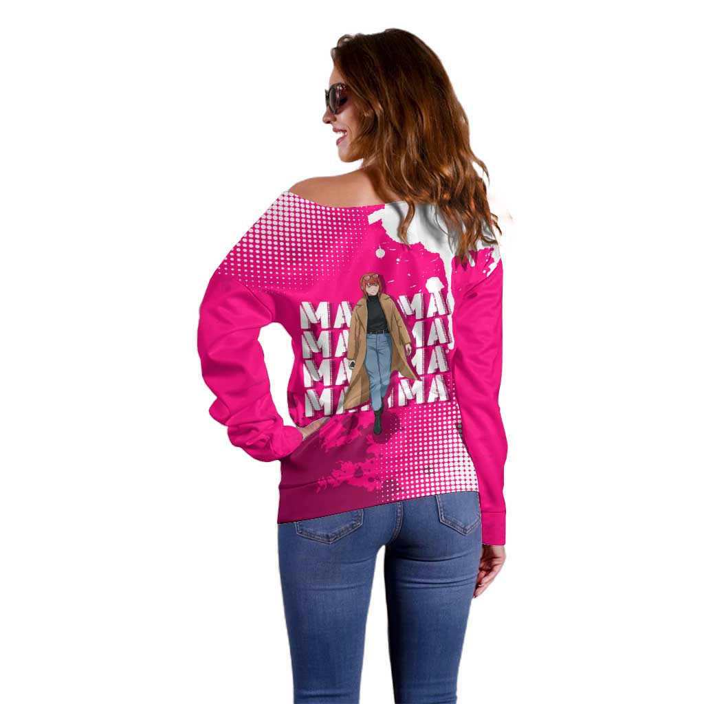 Makima Chainsaw Man Street Style Off Shoulder Sweater Bold Anime Grunge Aesthetic in Hot Pink