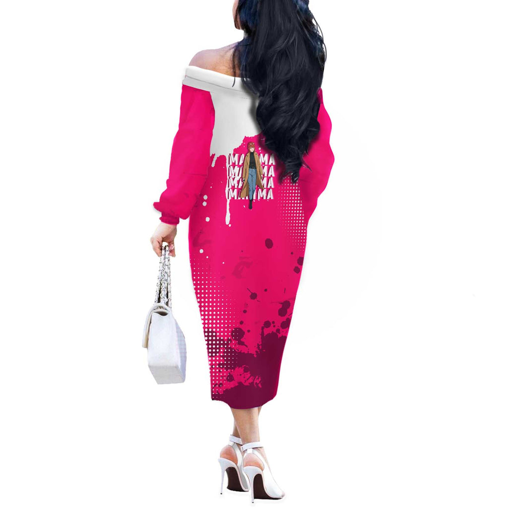 Makima Chainsaw Man Street Style Off The Shoulder Long Sleeve Dress Bold Anime Grunge Aesthetic in Hot Pink