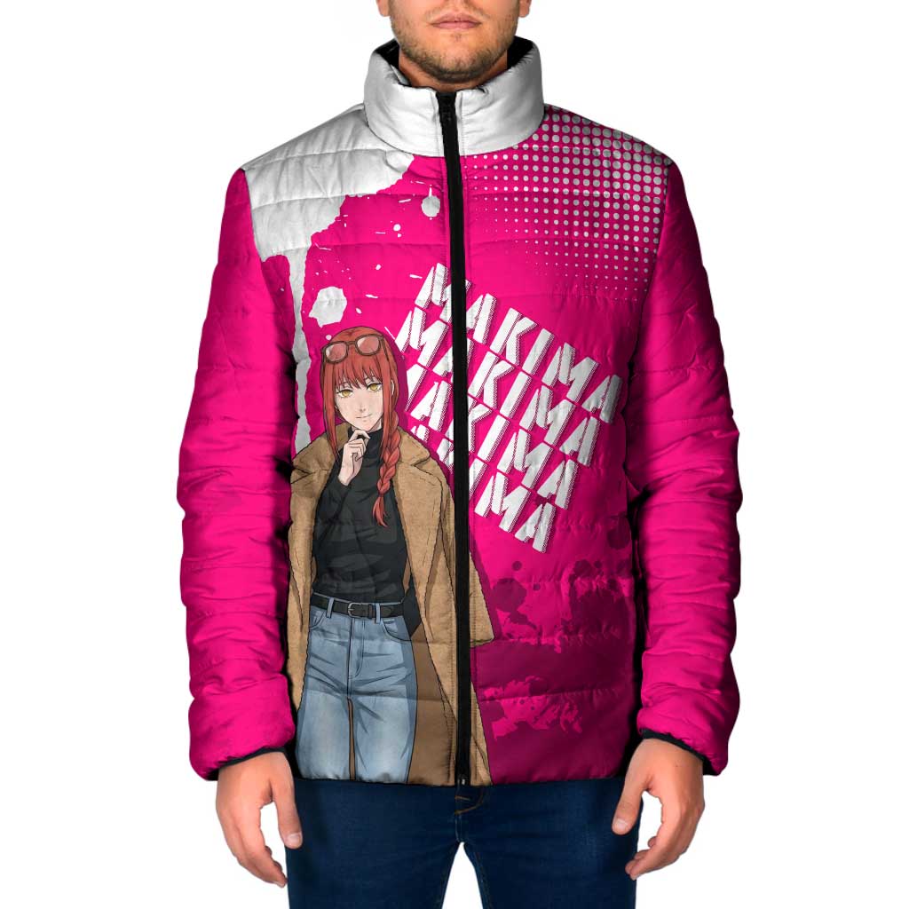 Makima Chainsaw Man Street Style Padded Jacket Bold Anime Grunge Aesthetic in Hot Pink