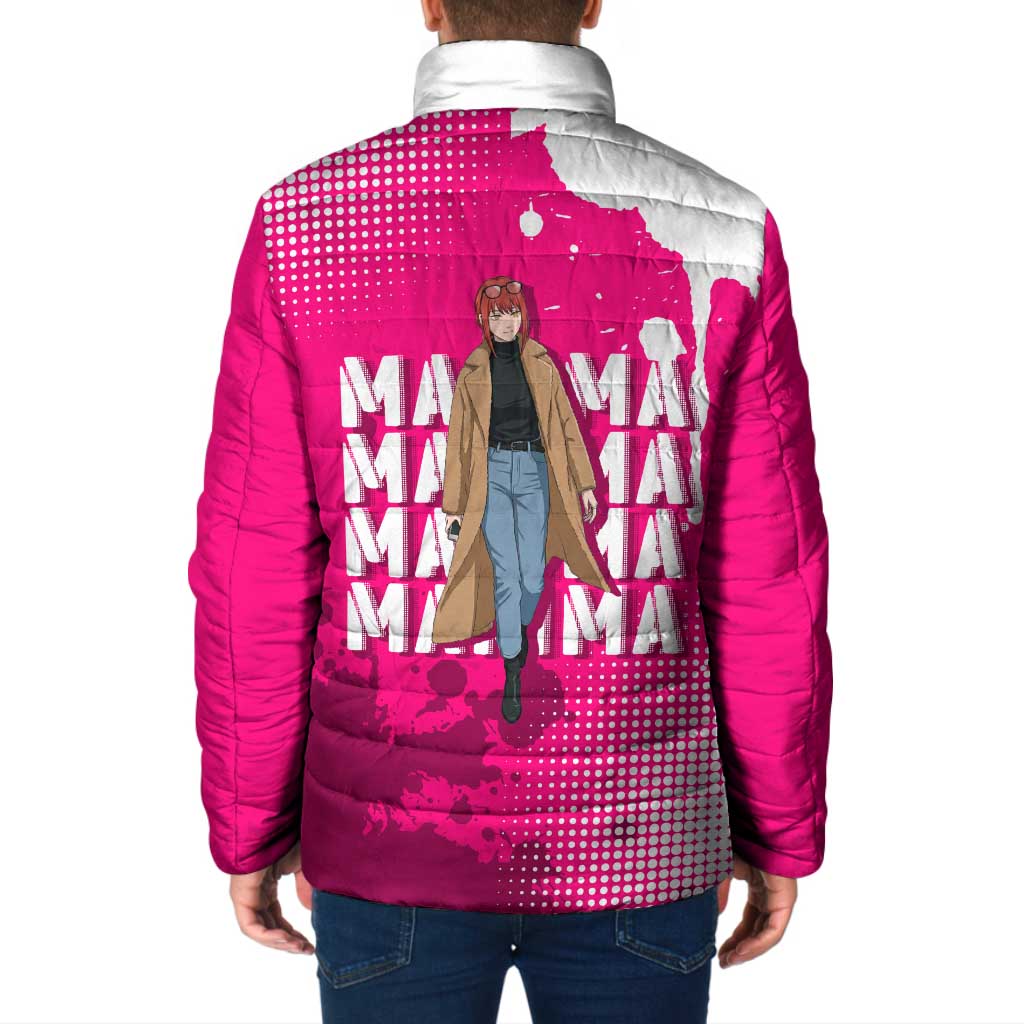 Makima Chainsaw Man Street Style Padded Jacket Bold Anime Grunge Aesthetic in Hot Pink
