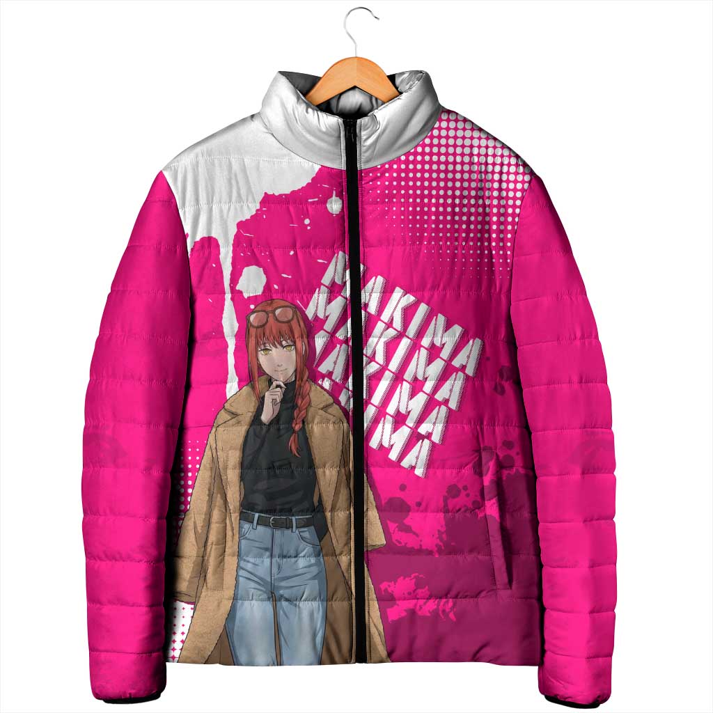 Makima Chainsaw Man Street Style Padded Jacket Bold Anime Grunge Aesthetic in Hot Pink