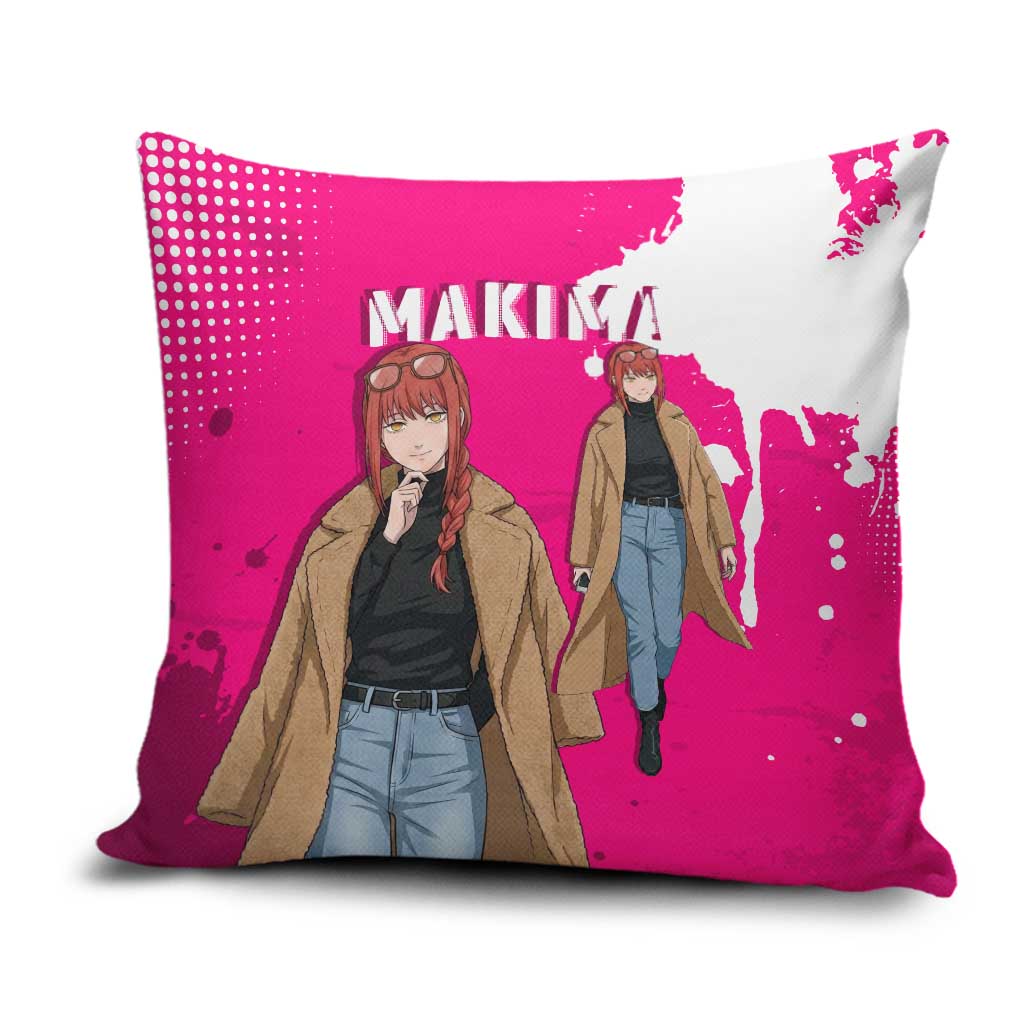 Makima Chainsaw Man Street Style Pillow Cover Bold Anime Grunge Aesthetic in Hot Pink