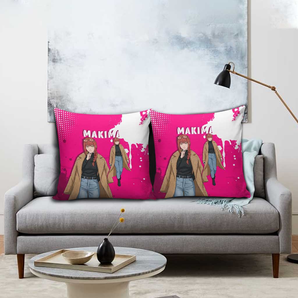 Makima Chainsaw Man Street Style Pillow Cover Bold Anime Grunge Aesthetic in Hot Pink