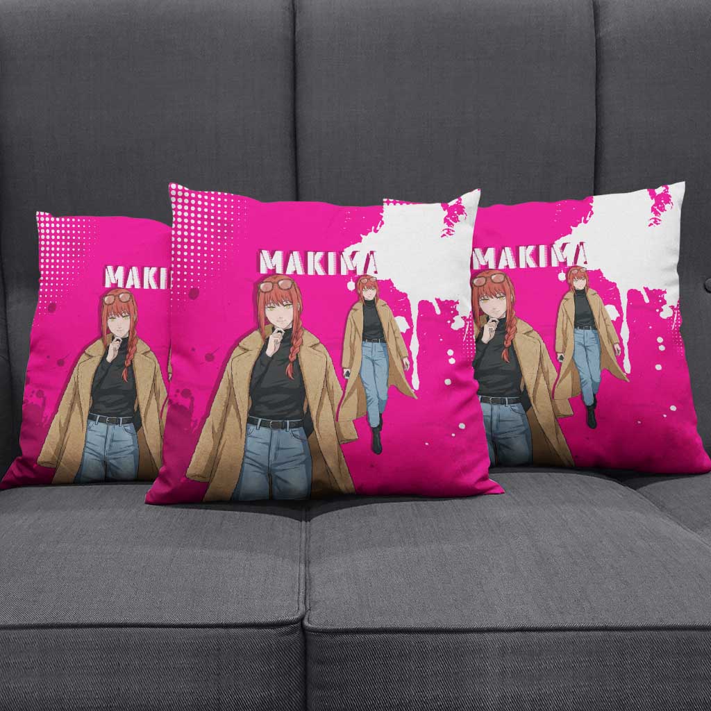 Makima Chainsaw Man Street Style Pillow Cover Bold Anime Grunge Aesthetic in Hot Pink
