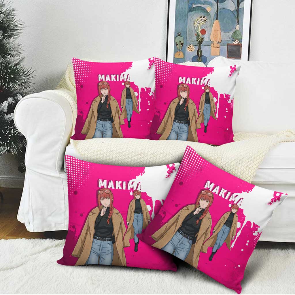 Makima Chainsaw Man Street Style Pillow Cover Bold Anime Grunge Aesthetic in Hot Pink