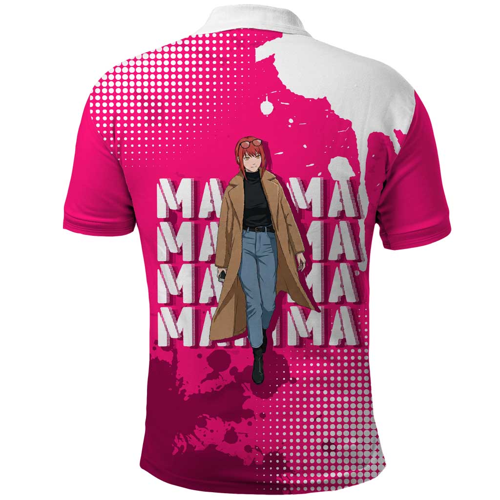 Makima Chainsaw Man Street Style Polo Shirt Bold Anime Grunge Aesthetic in Hot Pink
