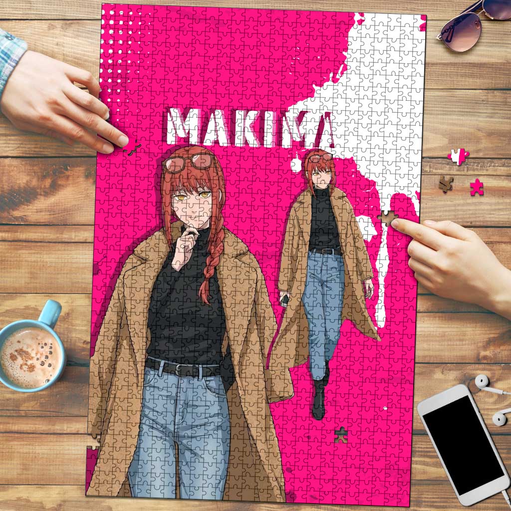 Makima Chainsaw Man Street Style Puzzle Bold Anime Grunge Aesthetic in Hot Pink