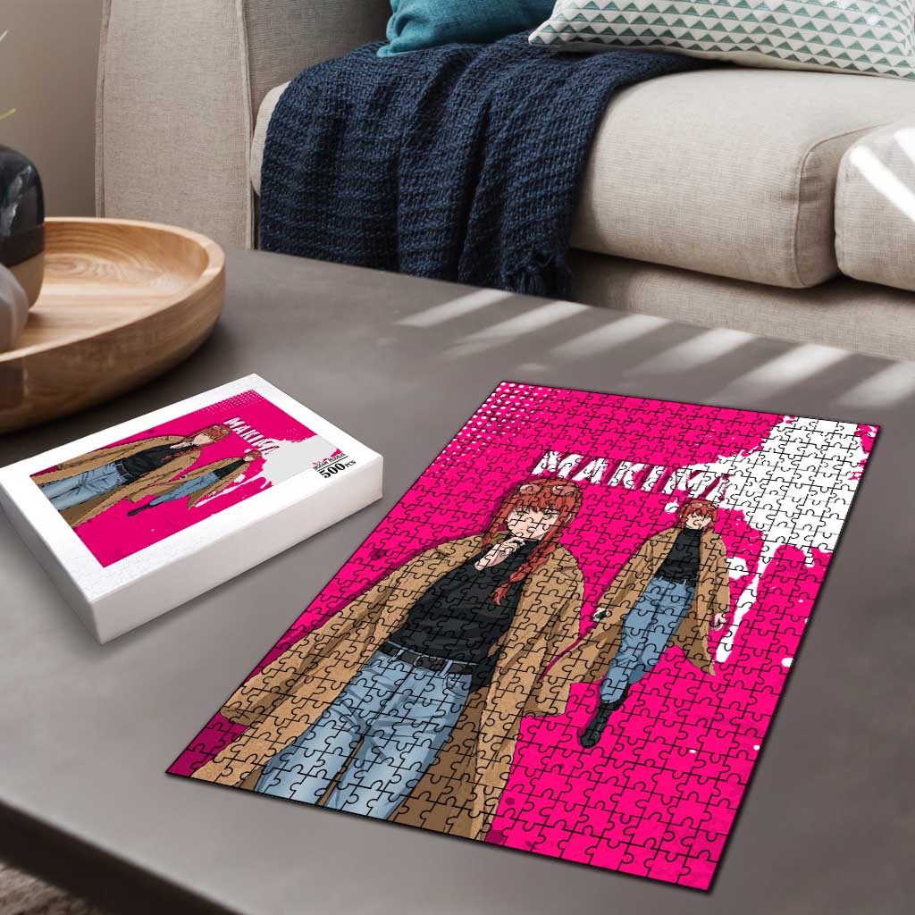 Makima Chainsaw Man Street Style Puzzle Bold Anime Grunge Aesthetic in Hot Pink