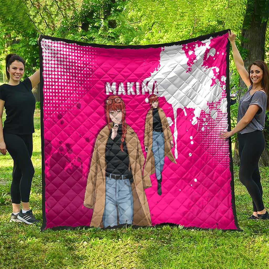 Makima Chainsaw Man Street Style Quilt Bold Anime Grunge Aesthetic in Hot Pink