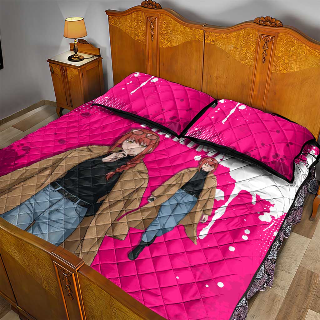 Makima Chainsaw Man Street Style Quilt Bed Set Bold Anime Grunge Aesthetic in Hot Pink