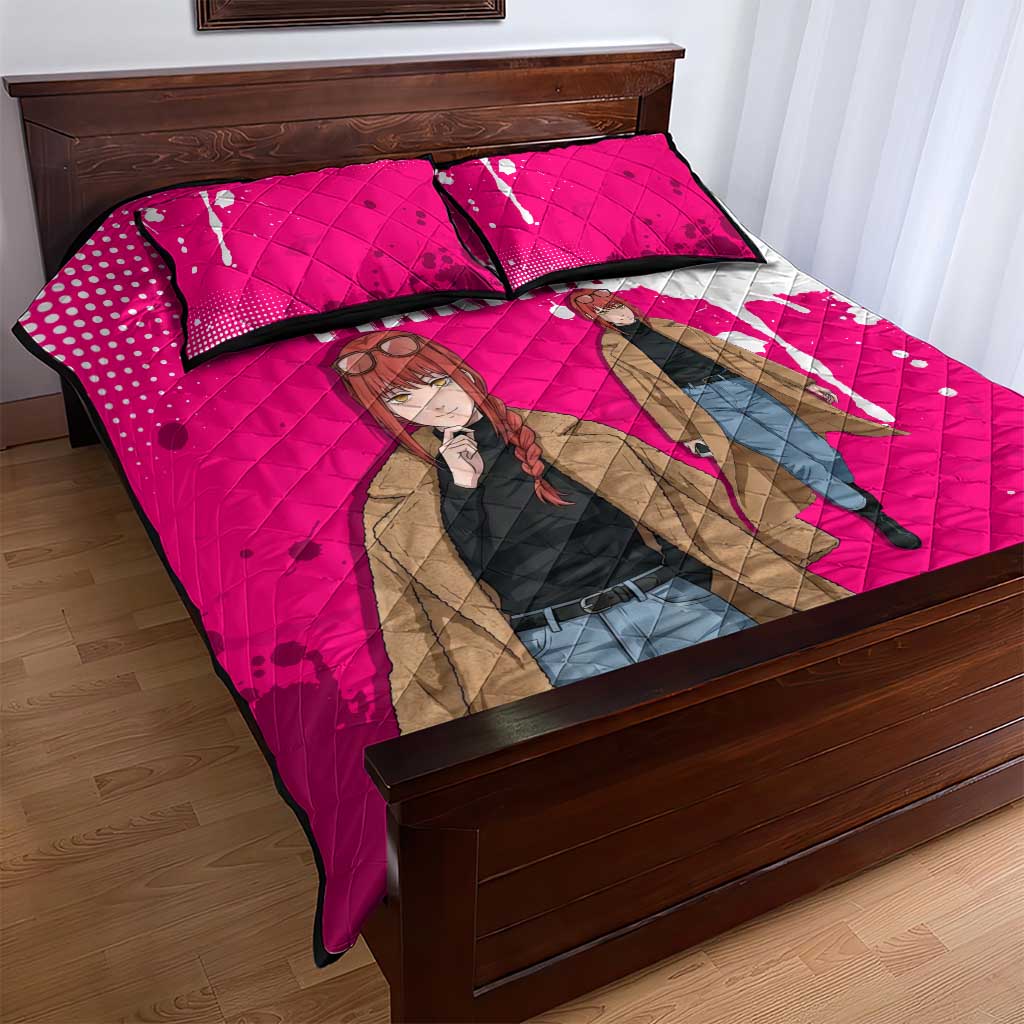 Makima Chainsaw Man Street Style Quilt Bed Set Bold Anime Grunge Aesthetic in Hot Pink