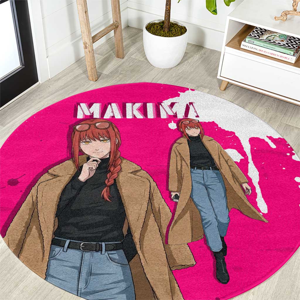 Makima Chainsaw Man Street Style Round Carpet Bold Anime Grunge Aesthetic in Hot Pink