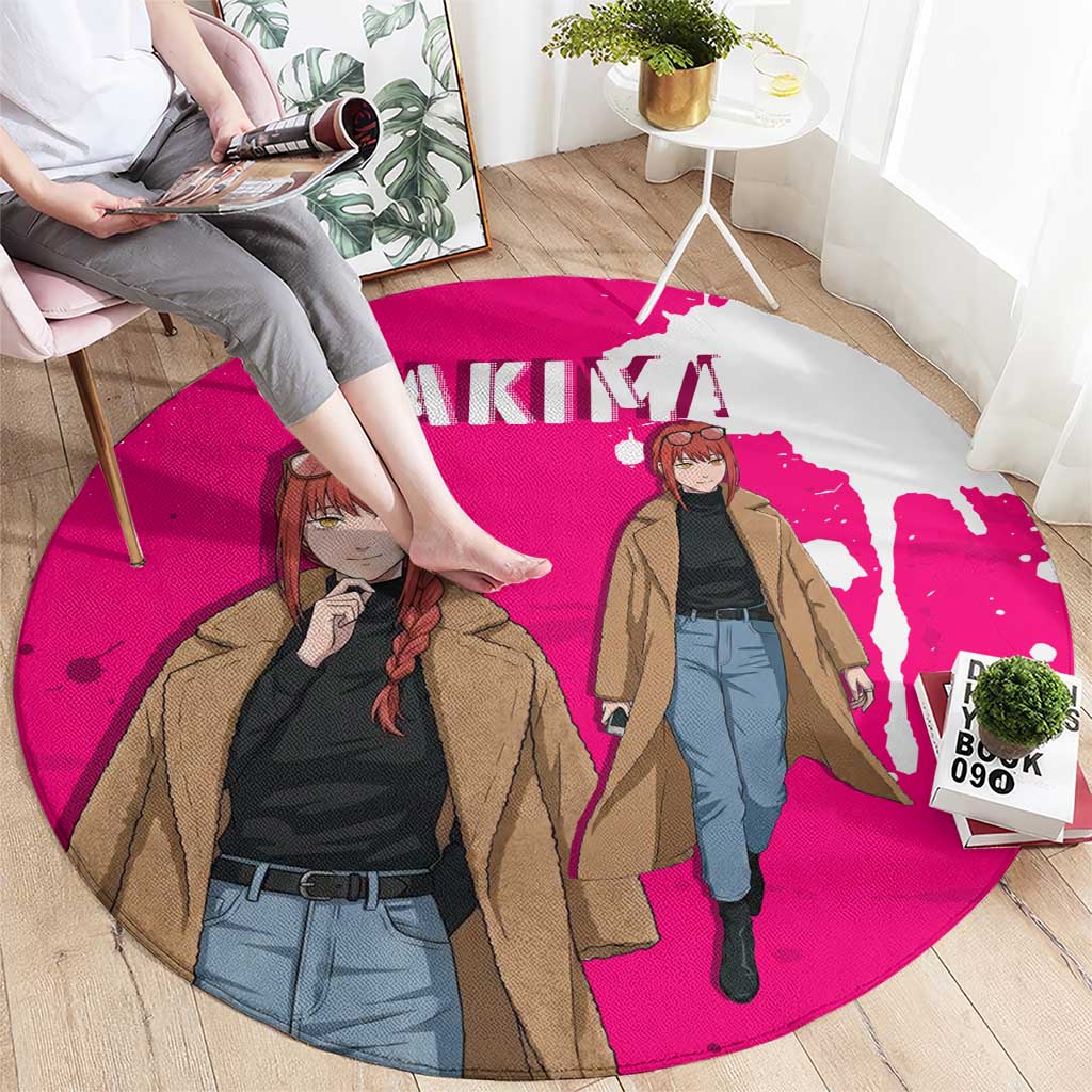Makima Chainsaw Man Street Style Round Carpet Bold Anime Grunge Aesthetic in Hot Pink