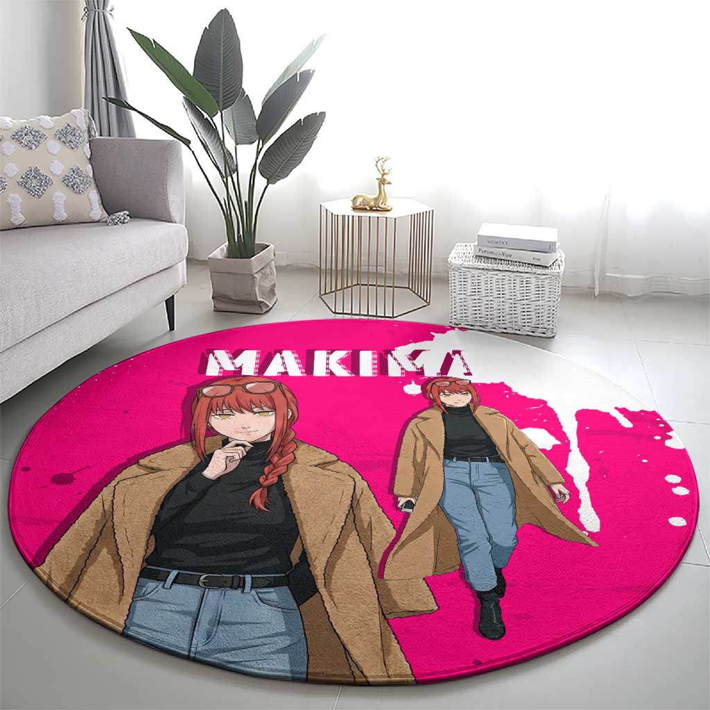 Makima Chainsaw Man Street Style Round Carpet Bold Anime Grunge Aesthetic in Hot Pink