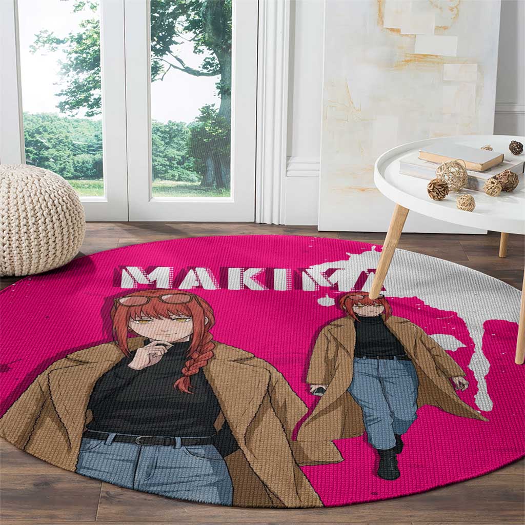 Makima Chainsaw Man Street Style Round Carpet Bold Anime Grunge Aesthetic in Hot Pink
