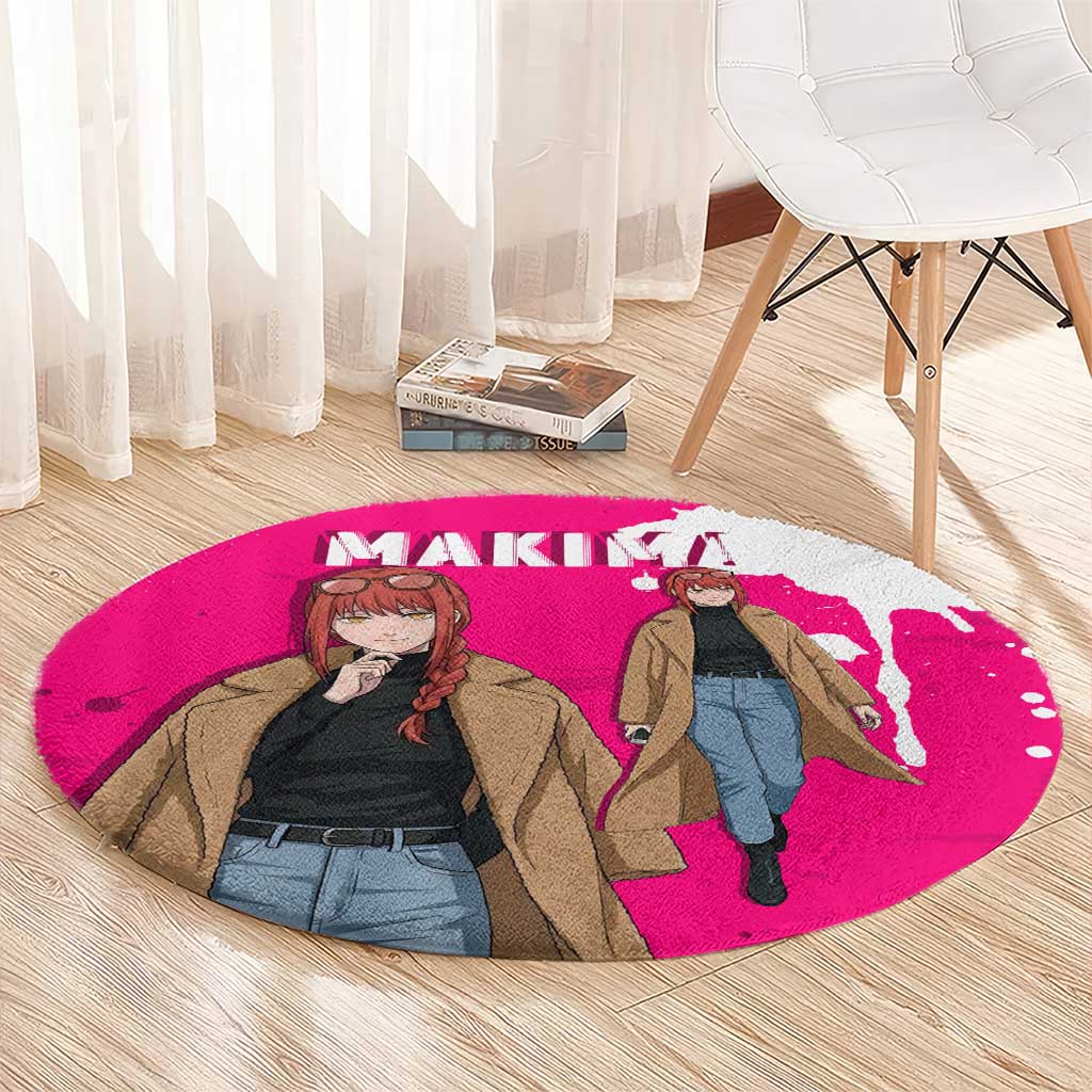 Makima Chainsaw Man Street Style Round Carpet Bold Anime Grunge Aesthetic in Hot Pink