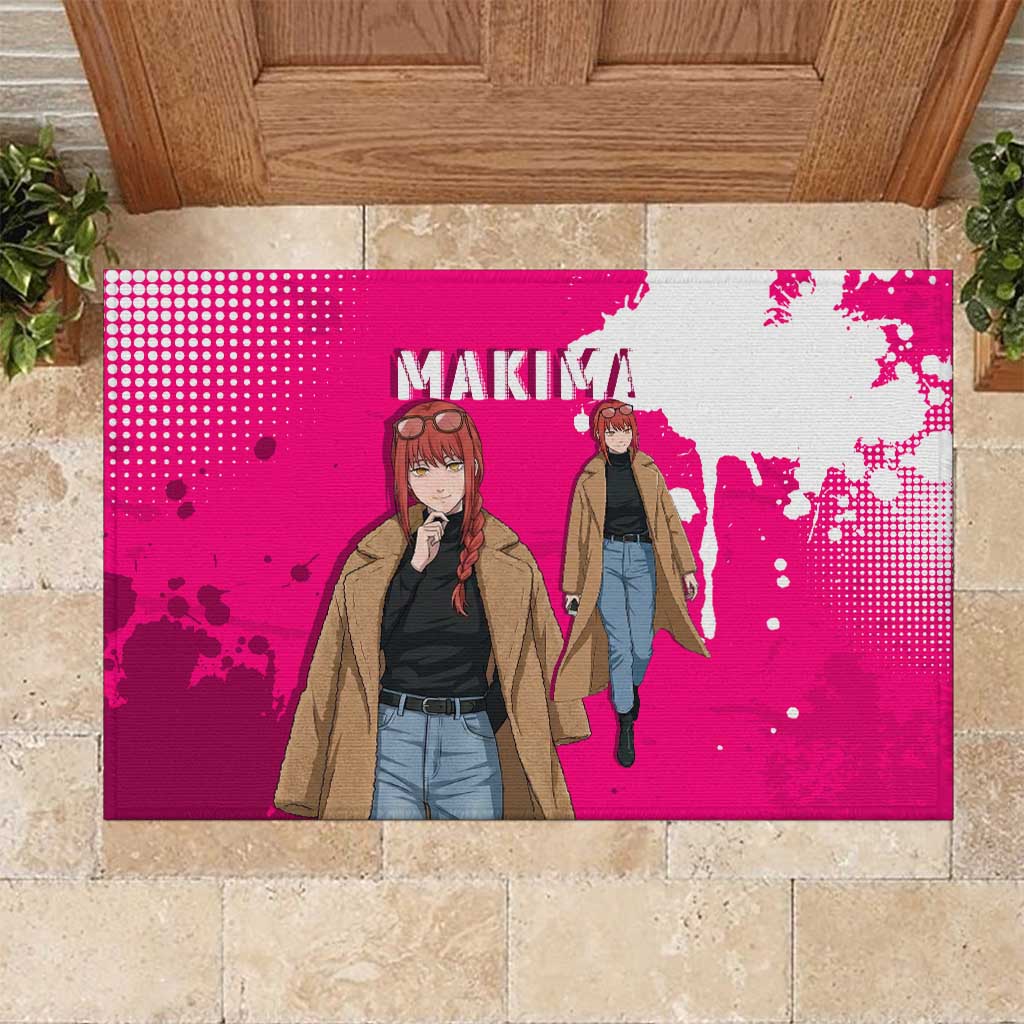 Makima Chainsaw Man Street Style Rubber Doormat Bold Anime Grunge Aesthetic in Hot Pink