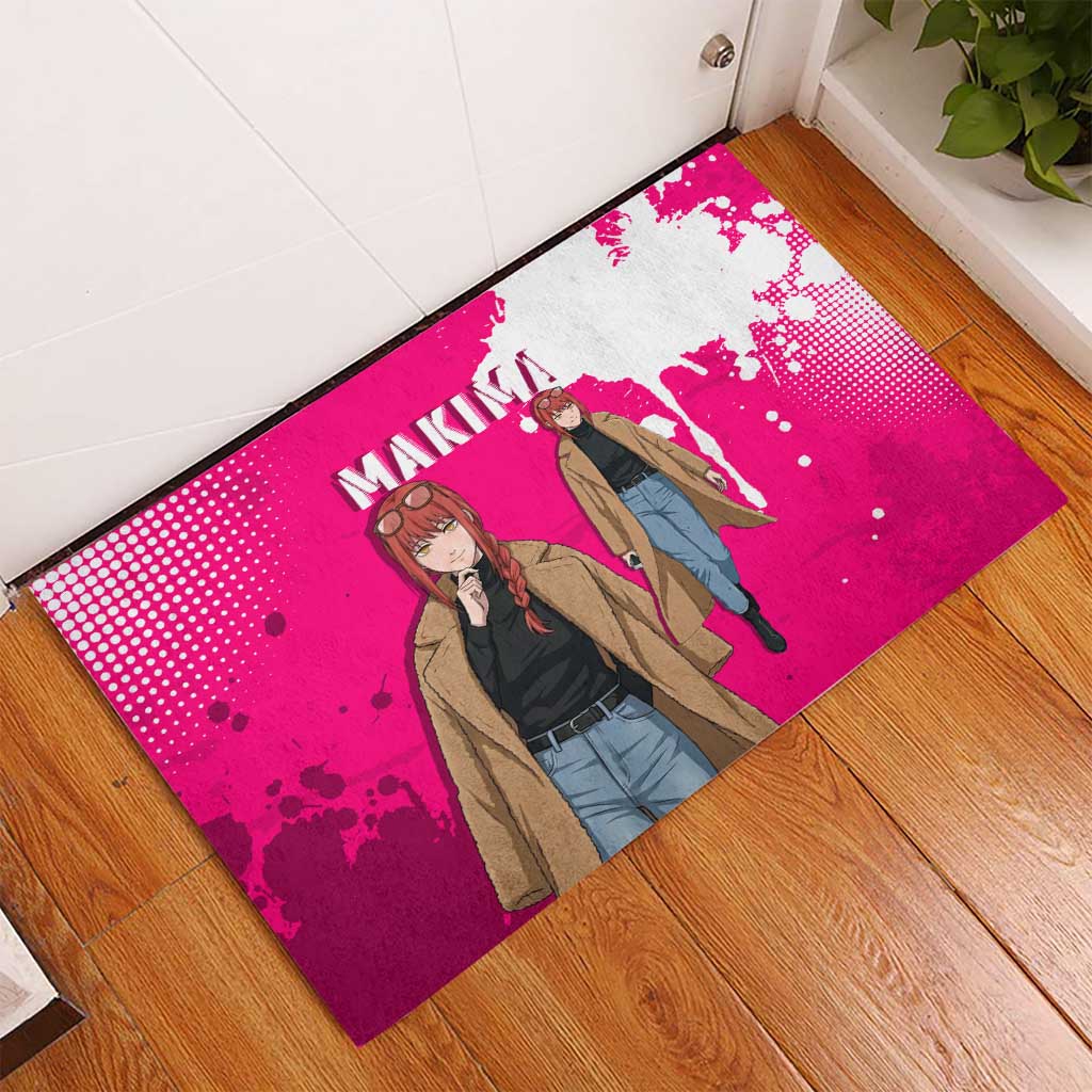 Makima Chainsaw Man Street Style Rubber Doormat Bold Anime Grunge Aesthetic in Hot Pink