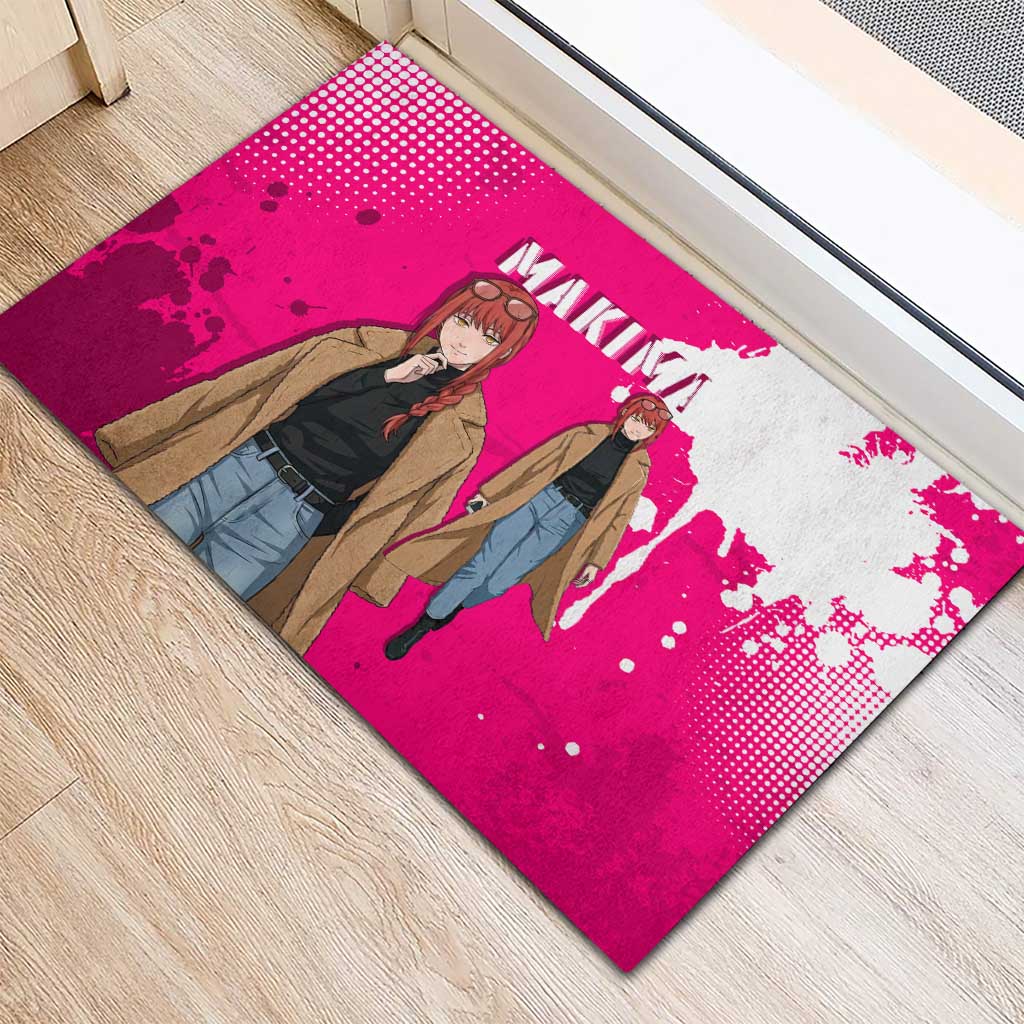 Makima Chainsaw Man Street Style Rubber Doormat Bold Anime Grunge Aesthetic in Hot Pink