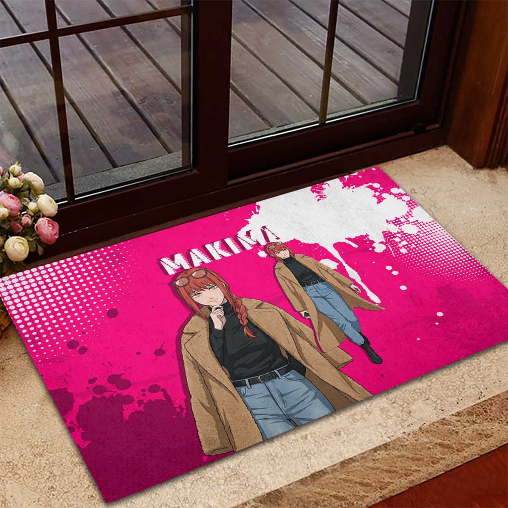 Makima Chainsaw Man Street Style Rubber Doormat Bold Anime Grunge Aesthetic in Hot Pink