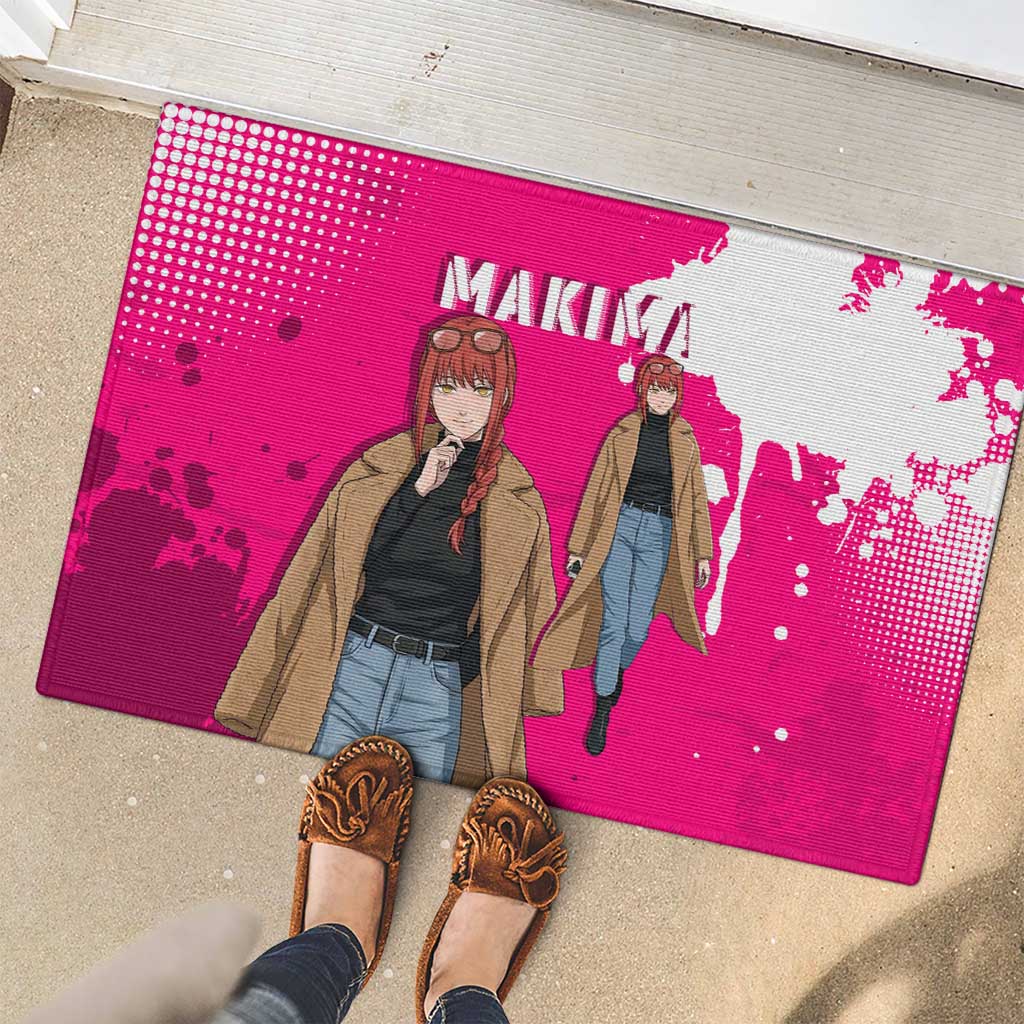 Makima Chainsaw Man Street Style Rubber Doormat Bold Anime Grunge Aesthetic in Hot Pink