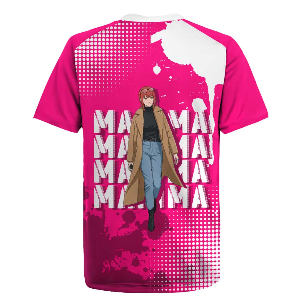 Makima Chainsaw Man Street Style Rugby Jersey Bold Anime Grunge Aesthetic in Hot Pink