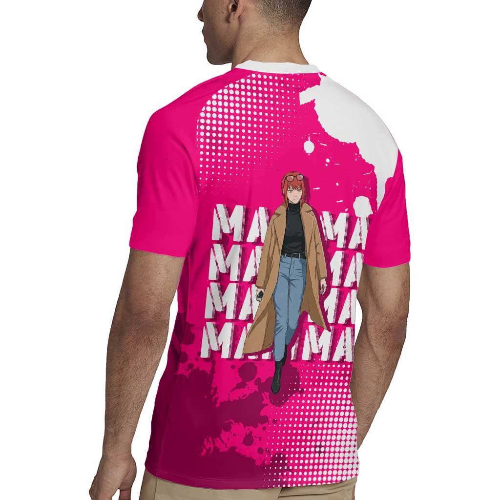 Makima Chainsaw Man Street Style Rugby Jersey Bold Anime Grunge Aesthetic in Hot Pink