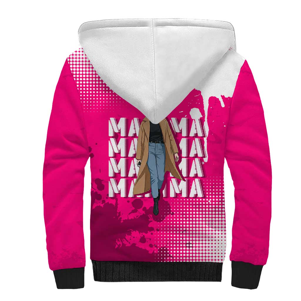 Makima Chainsaw Man Street Style Sherpa Hoodie Bold Anime Grunge Aesthetic in Hot Pink