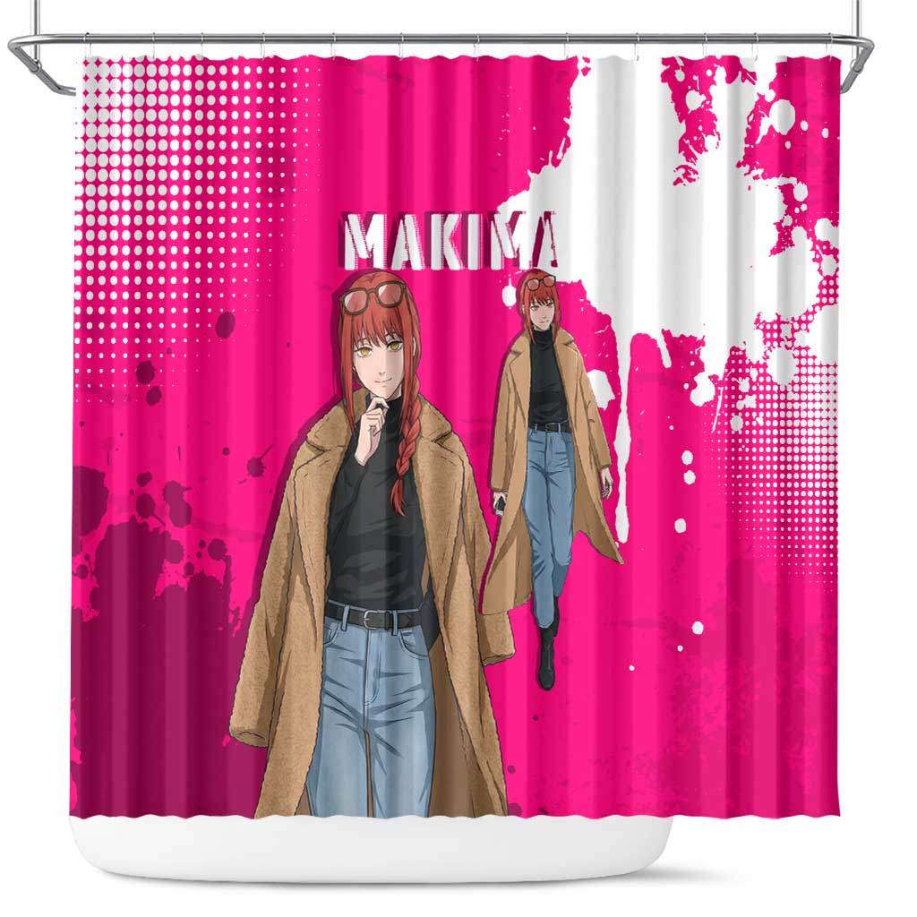 Makima Chainsaw Man Street Style Shower Curtain Bold Anime Grunge Aesthetic in Hot Pink