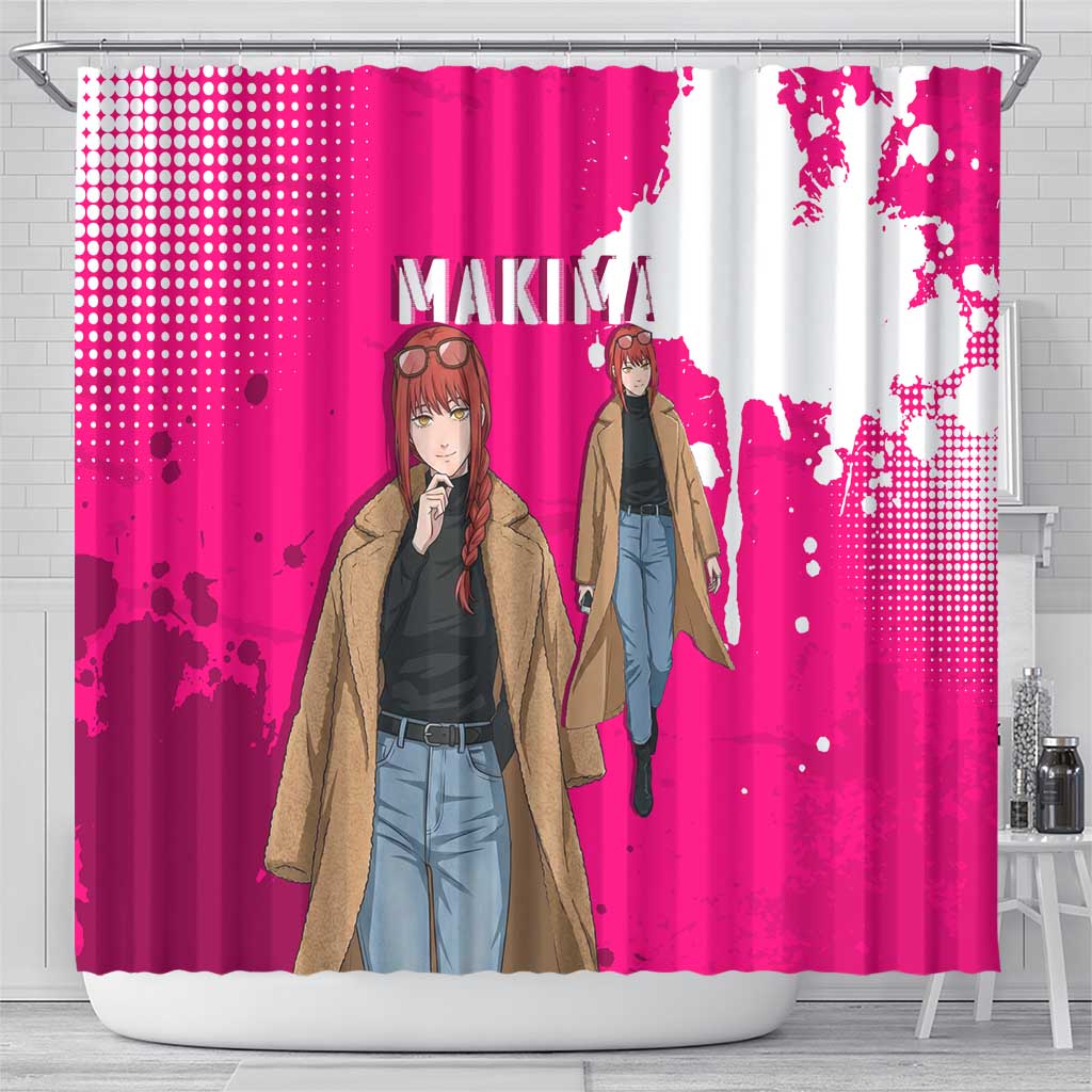 Makima Chainsaw Man Street Style Shower Curtain Bold Anime Grunge Aesthetic in Hot Pink