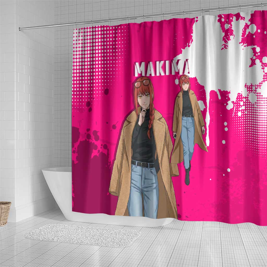 Makima Chainsaw Man Street Style Shower Curtain Bold Anime Grunge Aesthetic in Hot Pink
