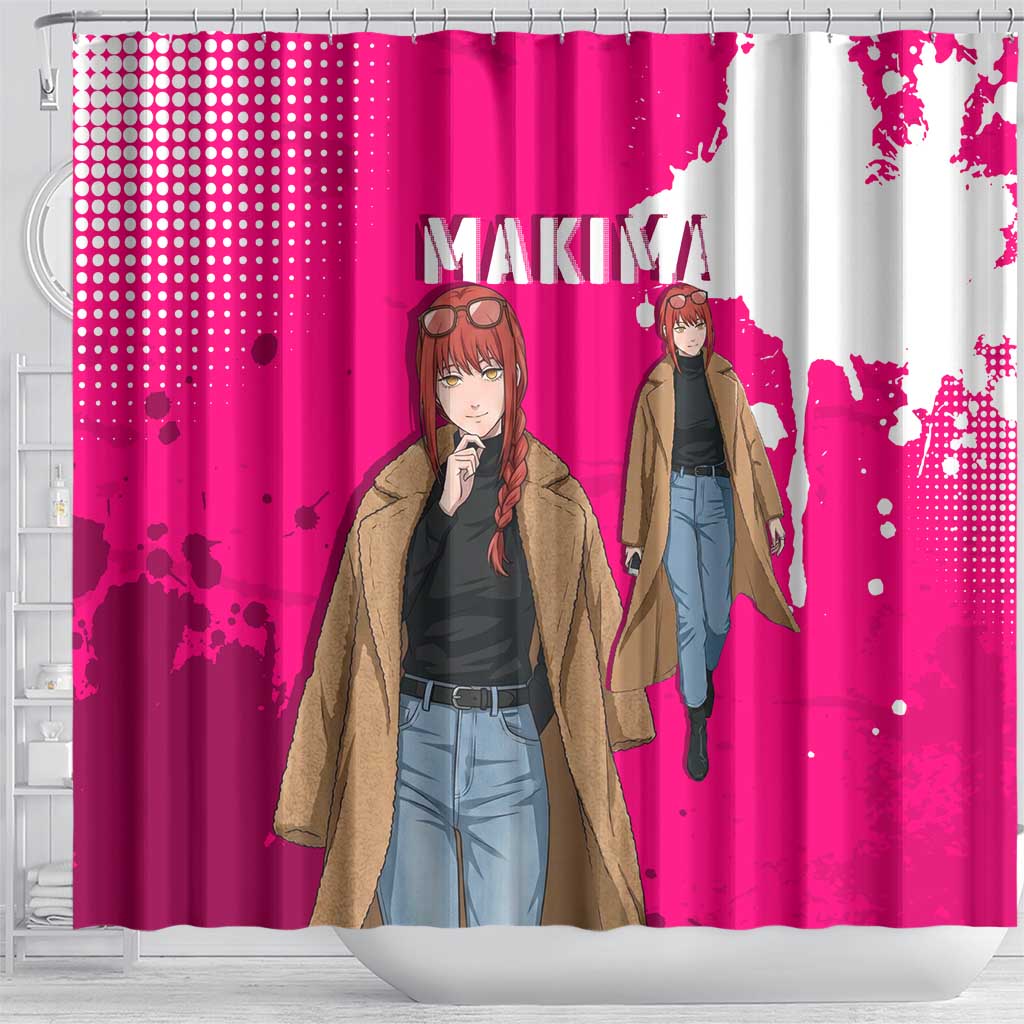 Makima Chainsaw Man Street Style Shower Curtain Bold Anime Grunge Aesthetic in Hot Pink
