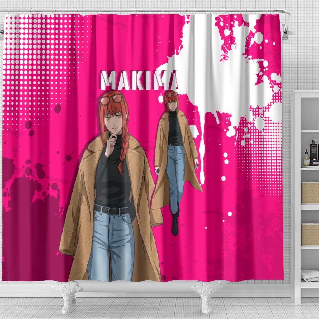 Makima Chainsaw Man Street Style Shower Curtain Bold Anime Grunge Aesthetic in Hot Pink
