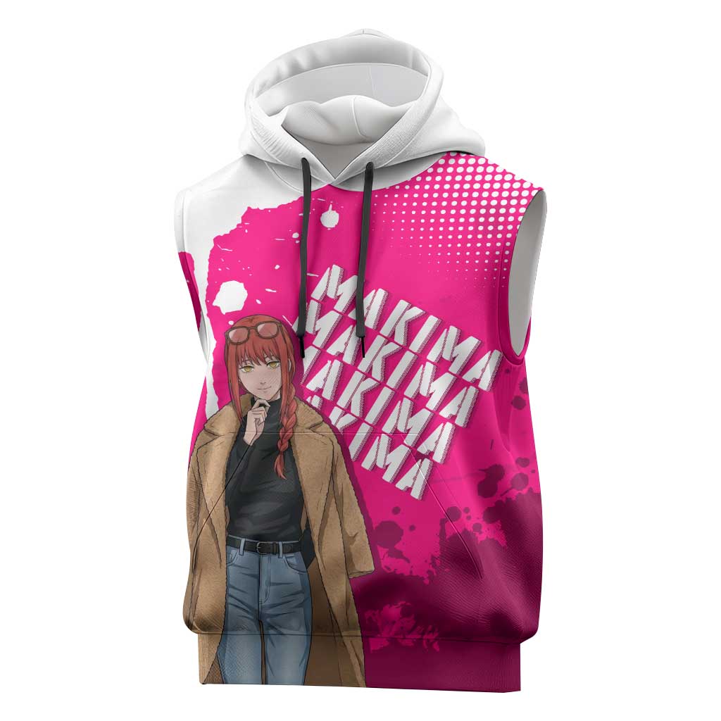 Makima Chainsaw Man Street Style Sleeveless Hoodie Bold Anime Grunge Aesthetic in Hot Pink