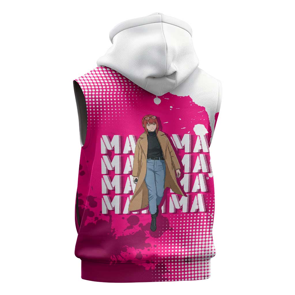 Makima Chainsaw Man Street Style Sleeveless Hoodie Bold Anime Grunge Aesthetic in Hot Pink