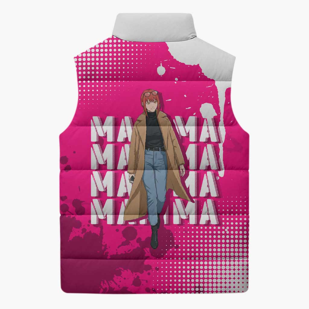 Makima Chainsaw Man Street Style Sleeveless Puffer Jacket Bold Anime Grunge Aesthetic in Hot Pink