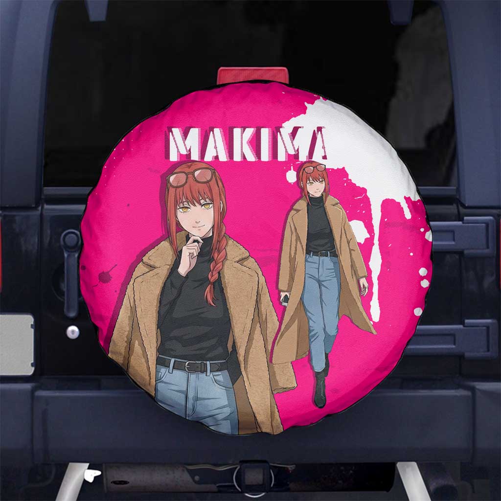 Makima Chainsaw Man Street Style Spare Tire Cover Bold Anime Grunge Aesthetic in Hot Pink