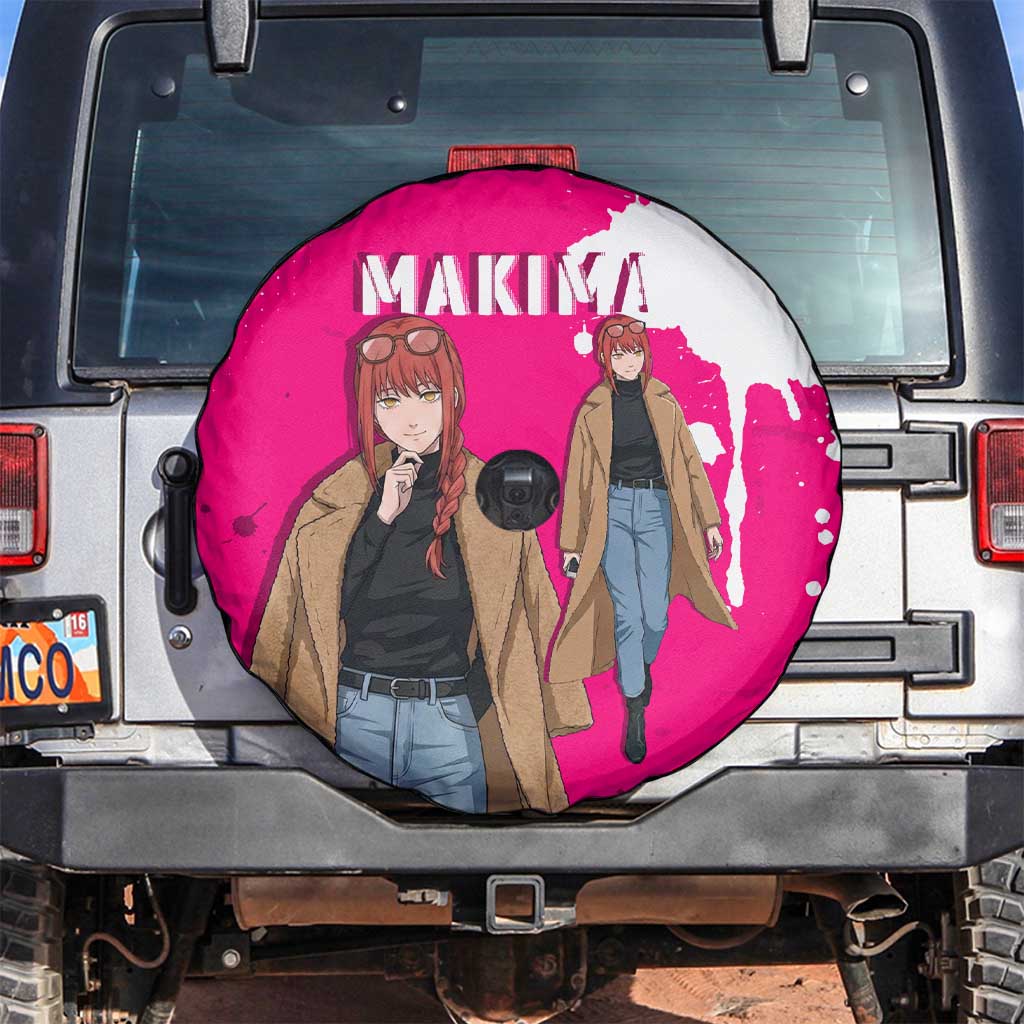 Makima Chainsaw Man Street Style Spare Tire Cover Bold Anime Grunge Aesthetic in Hot Pink