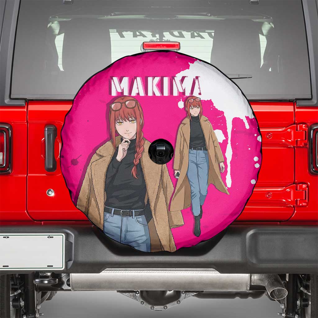 Makima Chainsaw Man Street Style Spare Tire Cover Bold Anime Grunge Aesthetic in Hot Pink