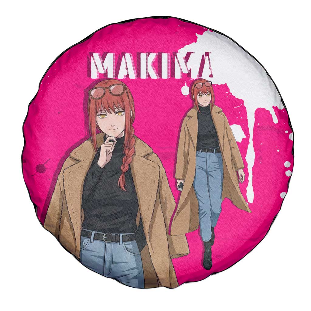 Makima Chainsaw Man Street Style Spare Tire Cover Bold Anime Grunge Aesthetic in Hot Pink