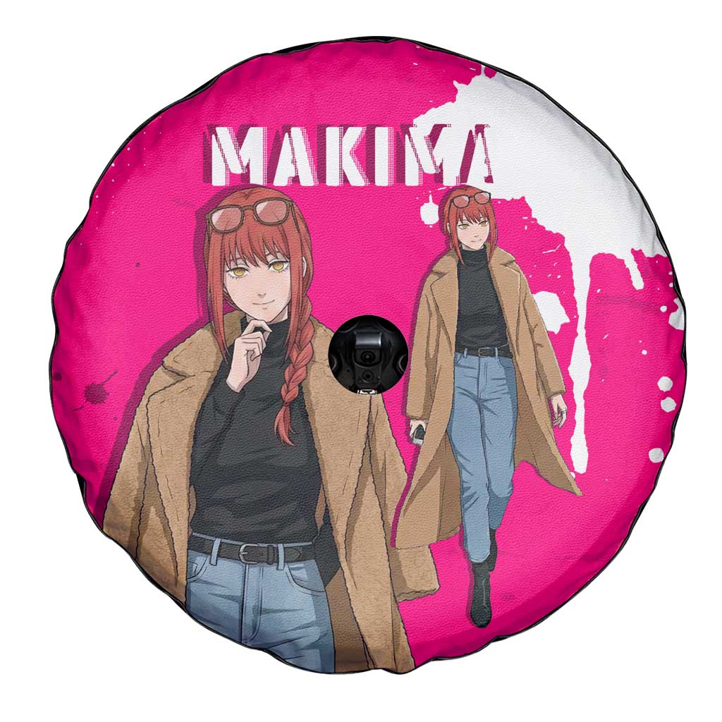 Makima Chainsaw Man Street Style Spare Tire Cover Bold Anime Grunge Aesthetic in Hot Pink